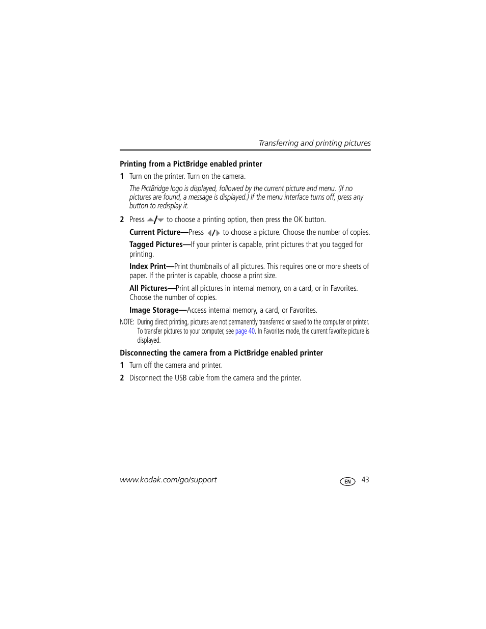 Printing from a pictbridge enabled printer | Kodak Z710 User Manual | Page 49 / 74