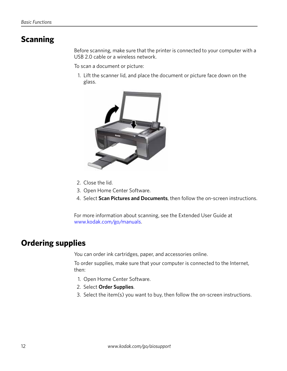 Scanning, Ordering supplies | Kodak ESP 5250 User Manual | Page 12 / 18