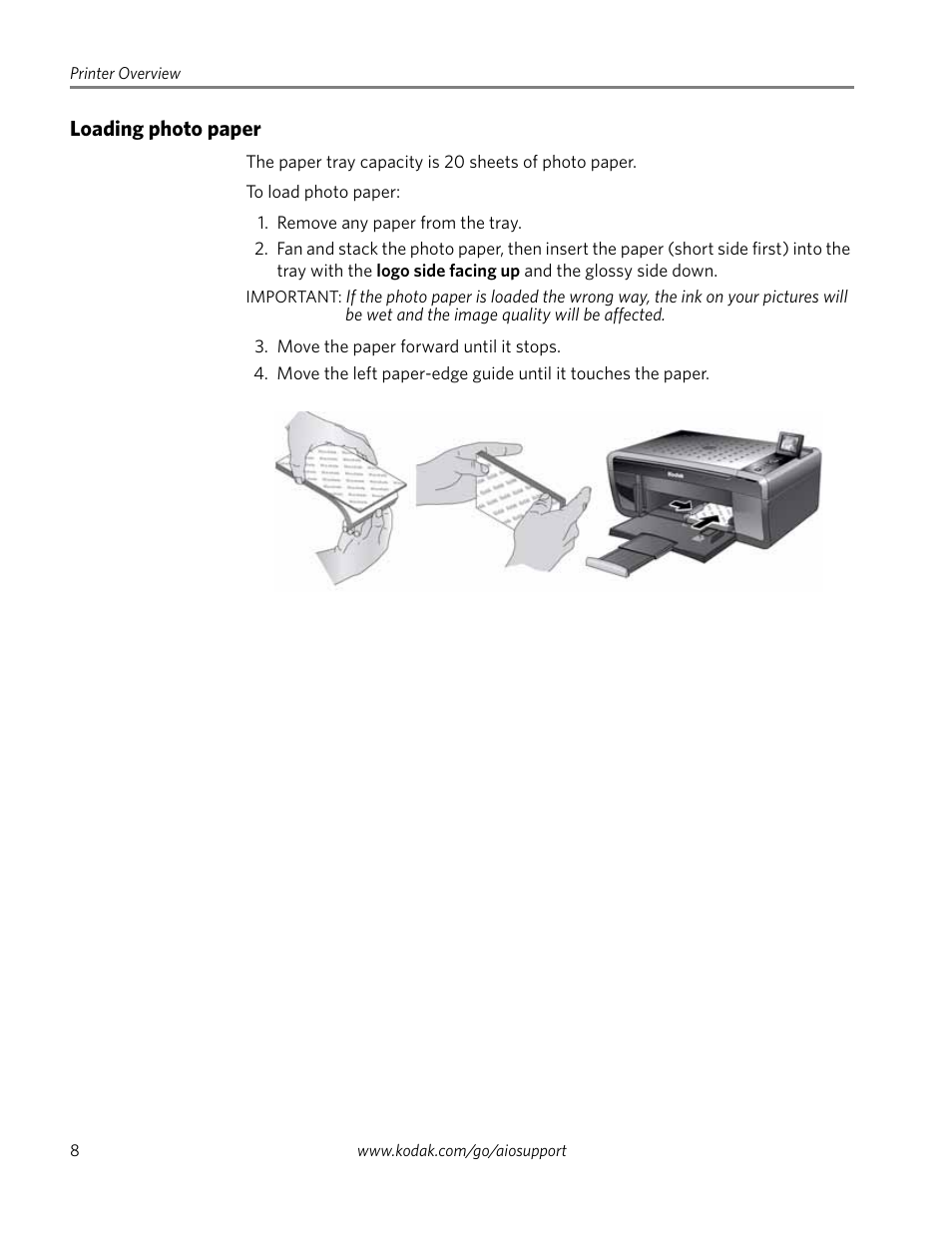 Loading photo paper | Kodak ESP 5250 User Manual | Page 8 / 18