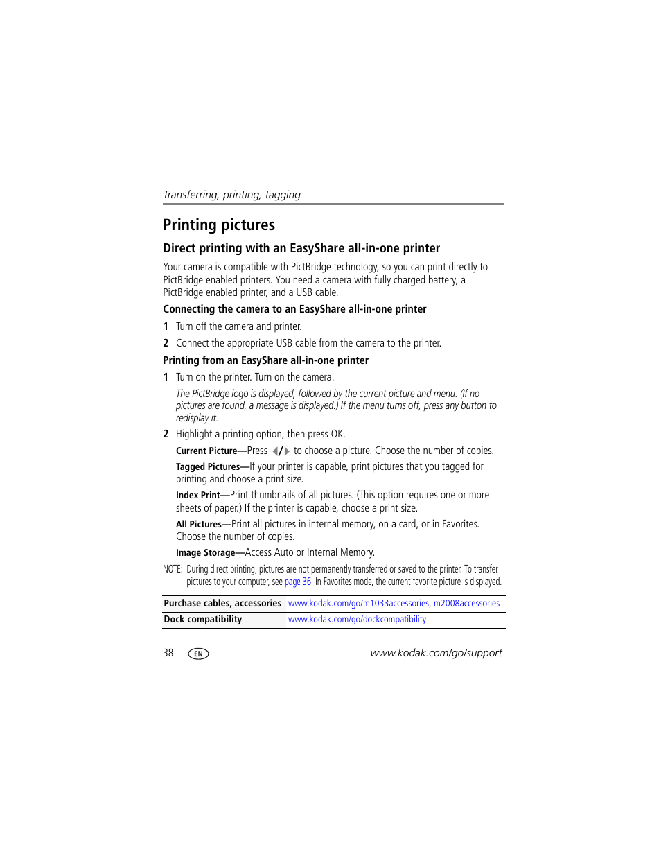 Printing from an easyshare all-in-one printer, Printing pictures | Kodak M1033 User Manual | Page 44 / 72