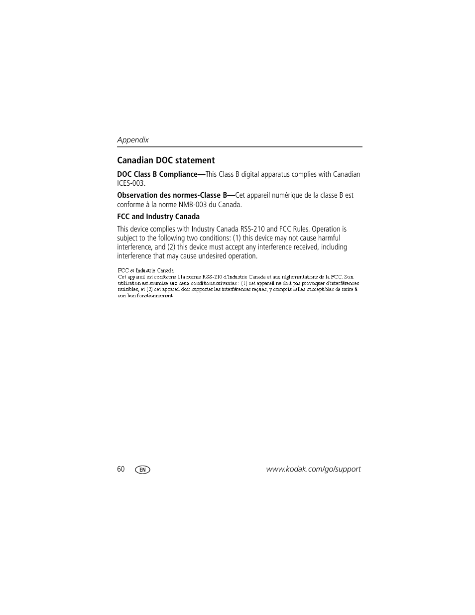 Fcc and industry canada | Kodak M1033 User Manual | Page 66 / 72