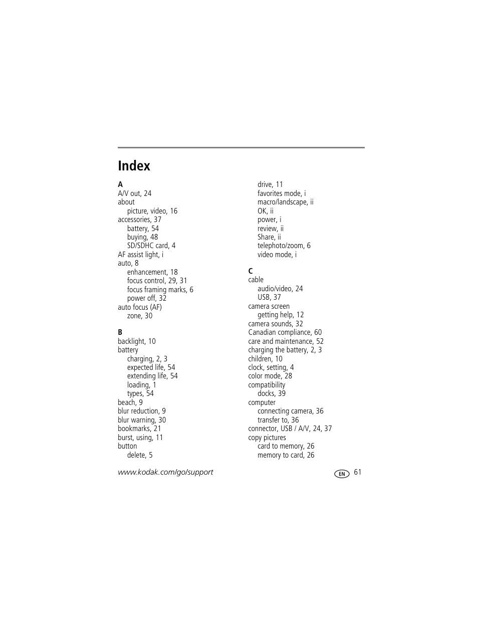 Index | Kodak M1033 User Manual | Page 67 / 72