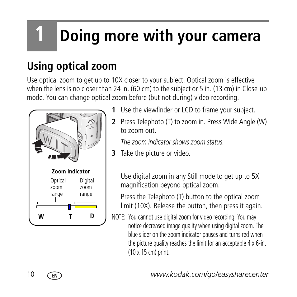 Doing more with your camera, Using optical zoom | Kodak Z710 User Manual | Page 10 / 29