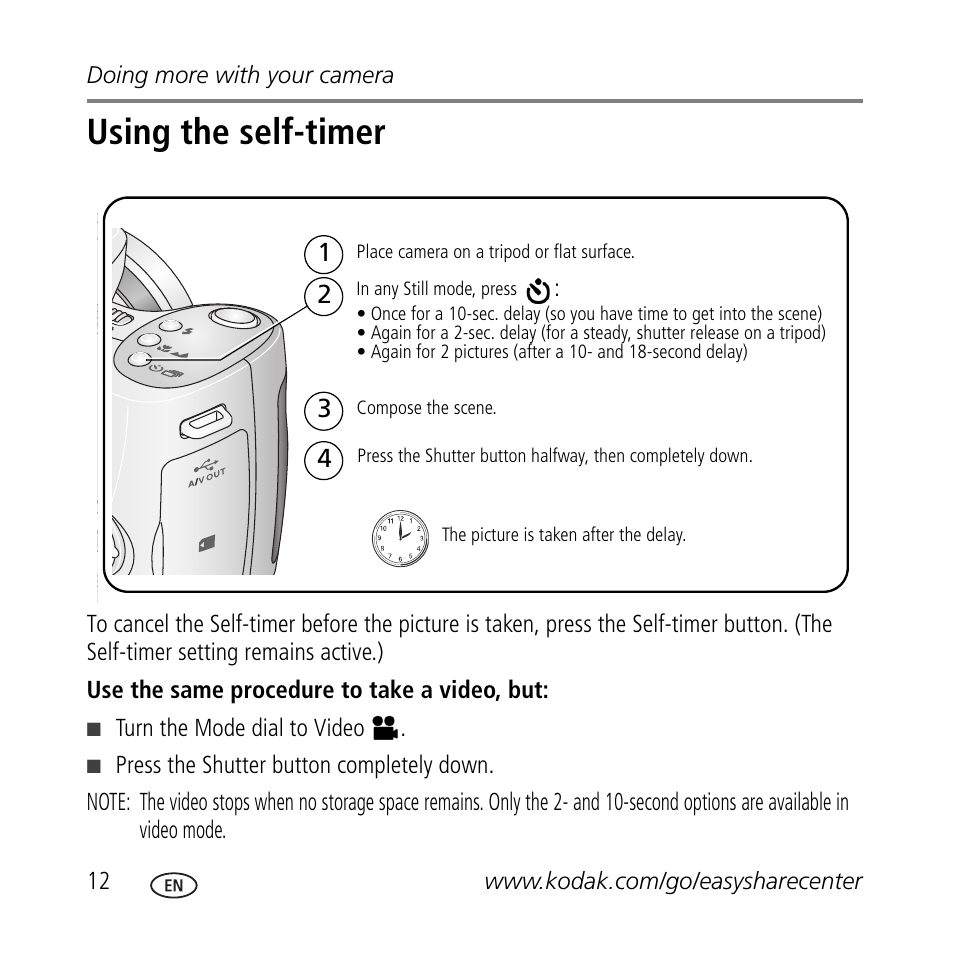 Using the self-timer | Kodak Z710 User Manual | Page 12 / 29