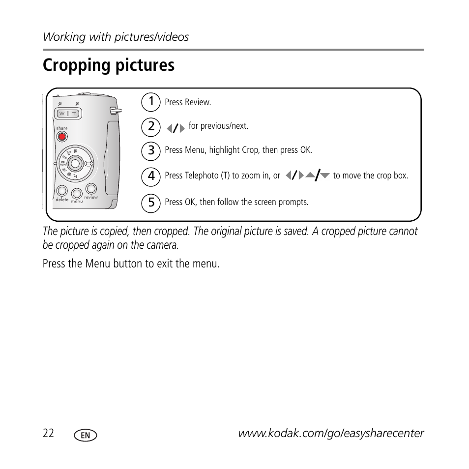 Cropping pictures | Kodak Z710 User Manual | Page 22 / 29