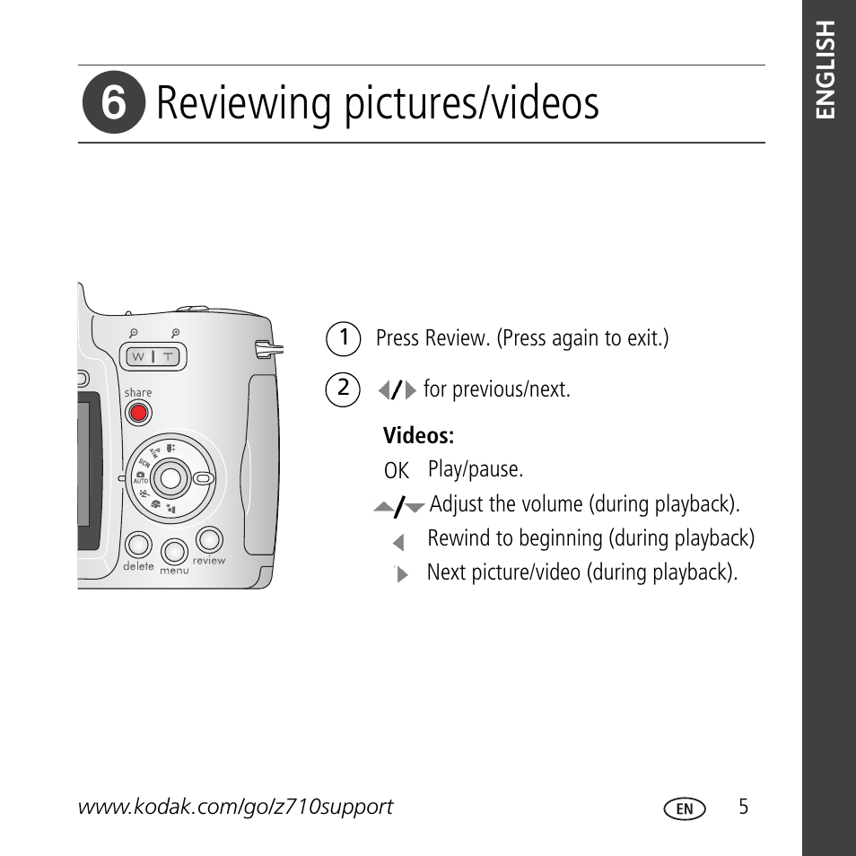 Reviewing pictures/videos | Kodak Z710 User Manual | Page 5 / 29