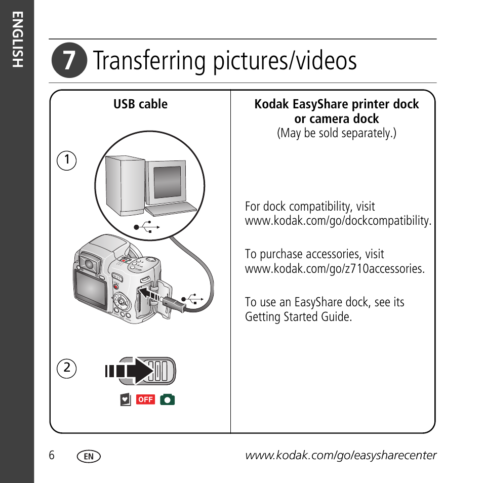 Transferring pictures/videos | Kodak Z710 User Manual | Page 6 / 29