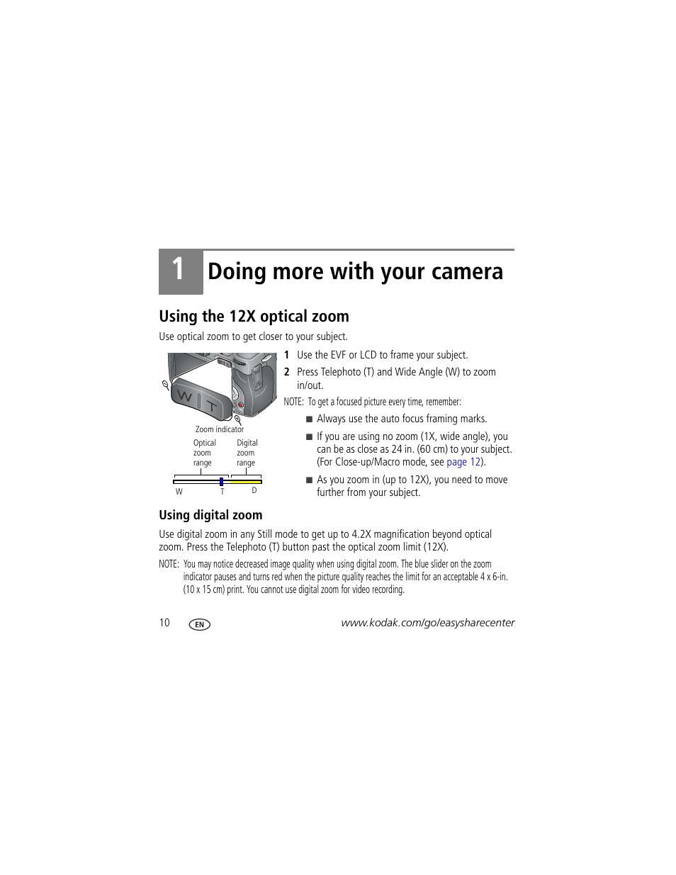 Doing more with your camera, Using the 12x optical zoom | Kodak Z812 IS User Manual | Page 10 / 27