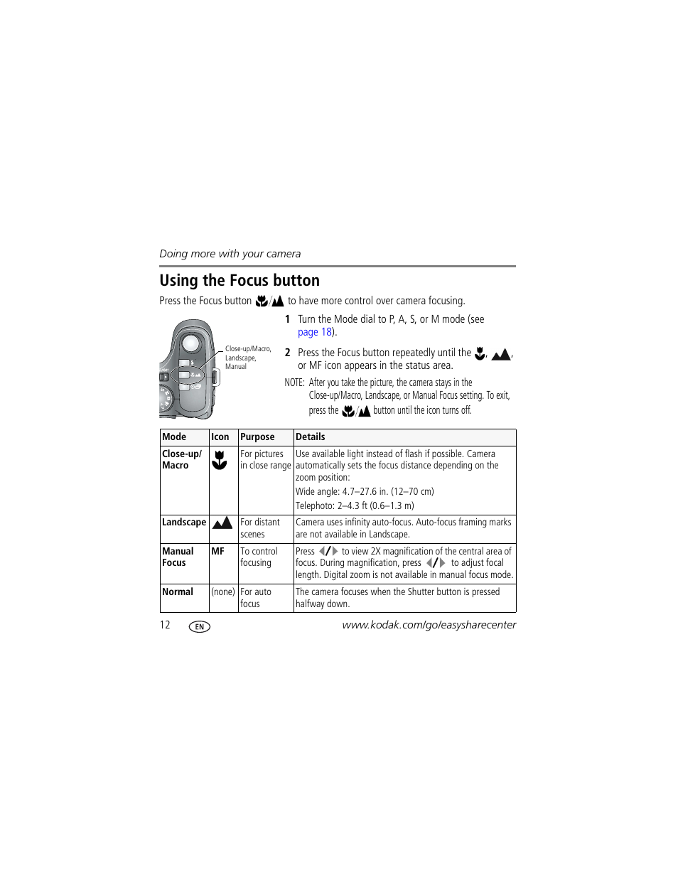 Using the focus button | Kodak Z812 IS User Manual | Page 12 / 27