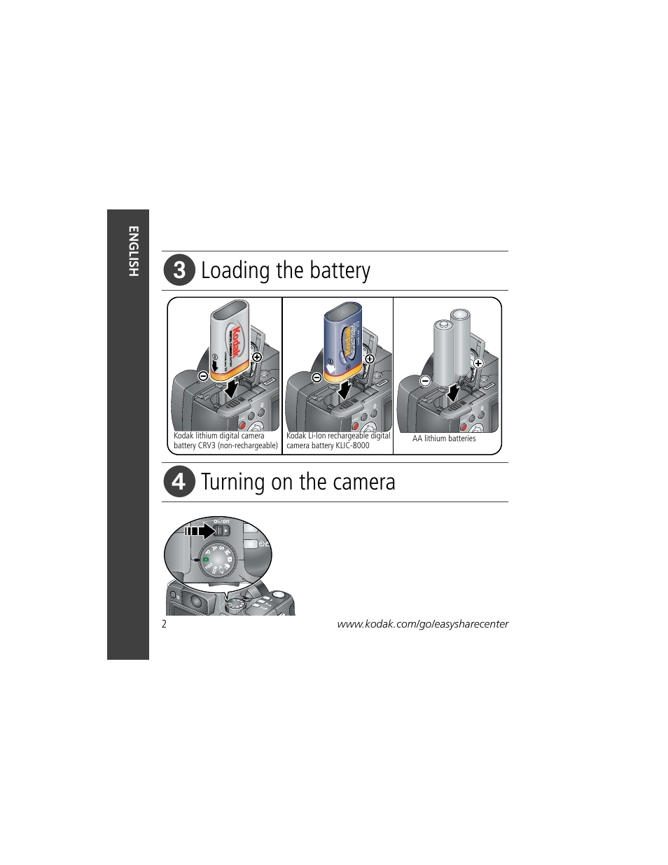 Loading the battery, Turning on the camera | Kodak Z812 IS User Manual | Page 2 / 27