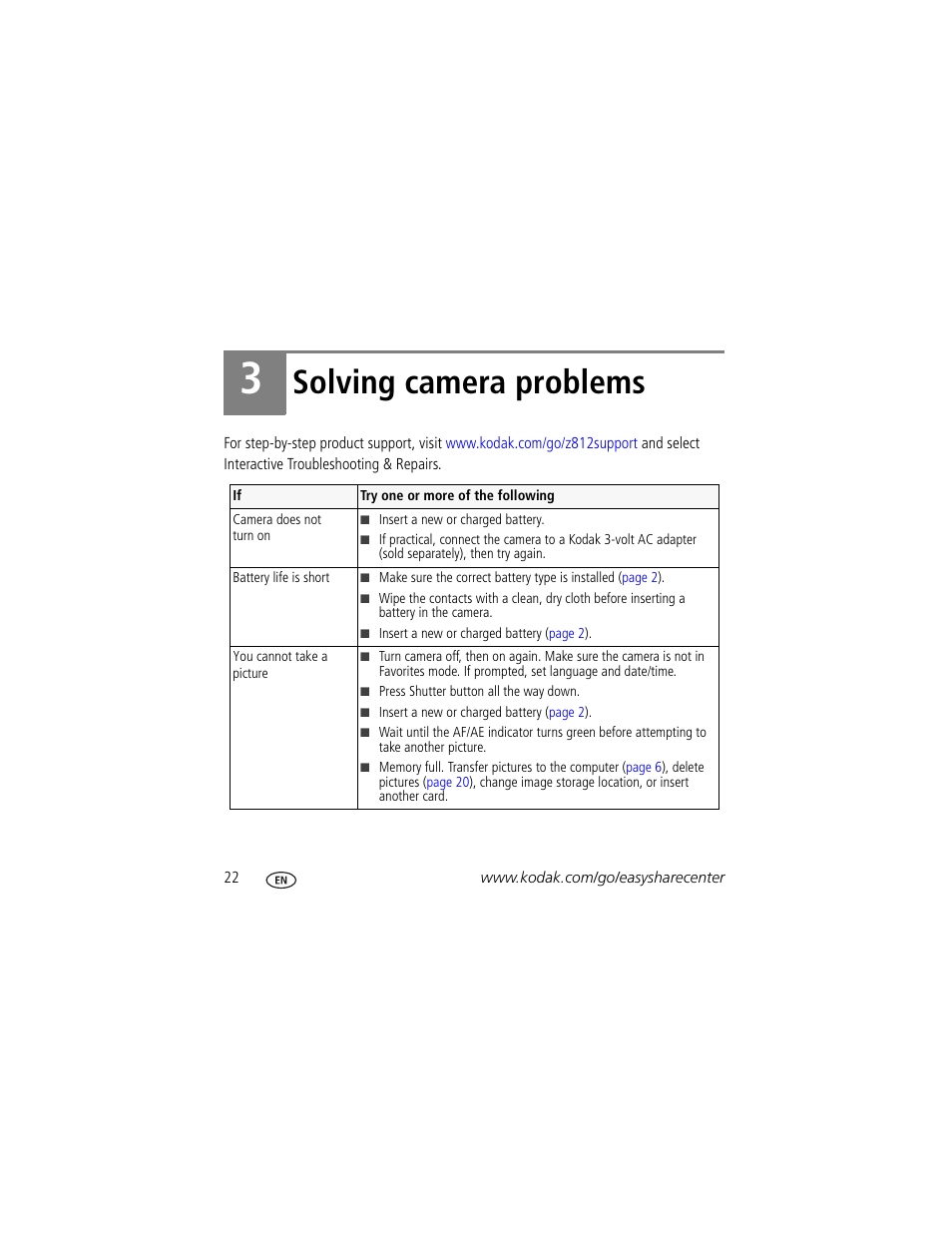 Solving camera problems | Kodak Z812 IS User Manual | Page 22 / 27