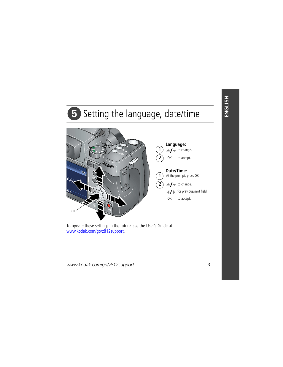 Setting the language, date/time | Kodak Z812 IS User Manual | Page 3 / 27