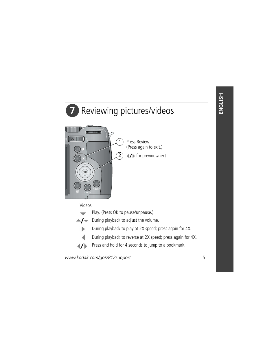 Reviewing pictures/videos | Kodak Z812 IS User Manual | Page 5 / 27