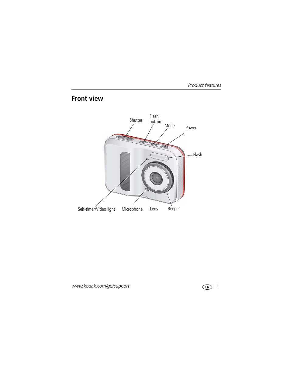 Front view | Kodak SPORT C123 User Manual | Page 3 / 63