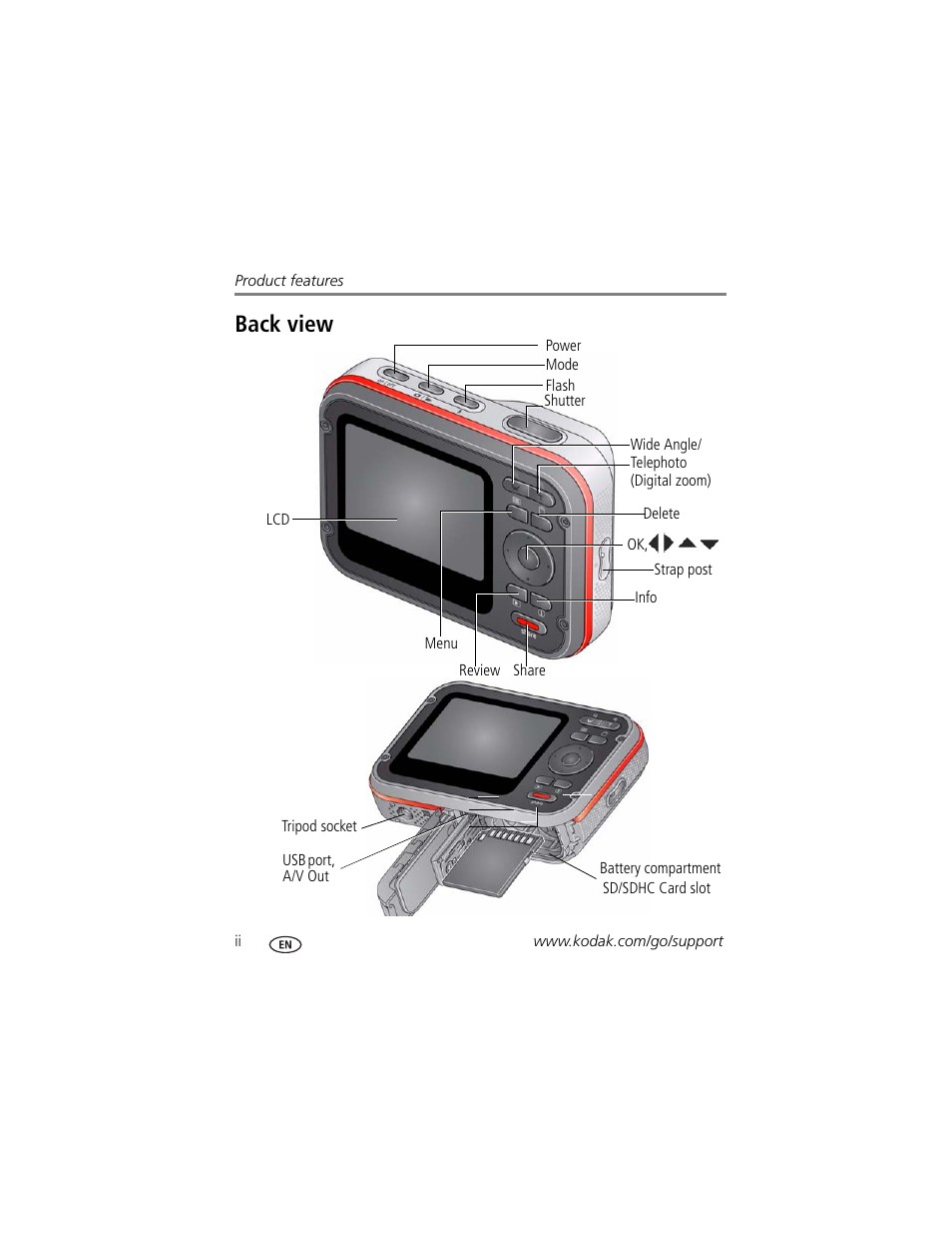 Back view | Kodak SPORT C123 User Manual | Page 4 / 63