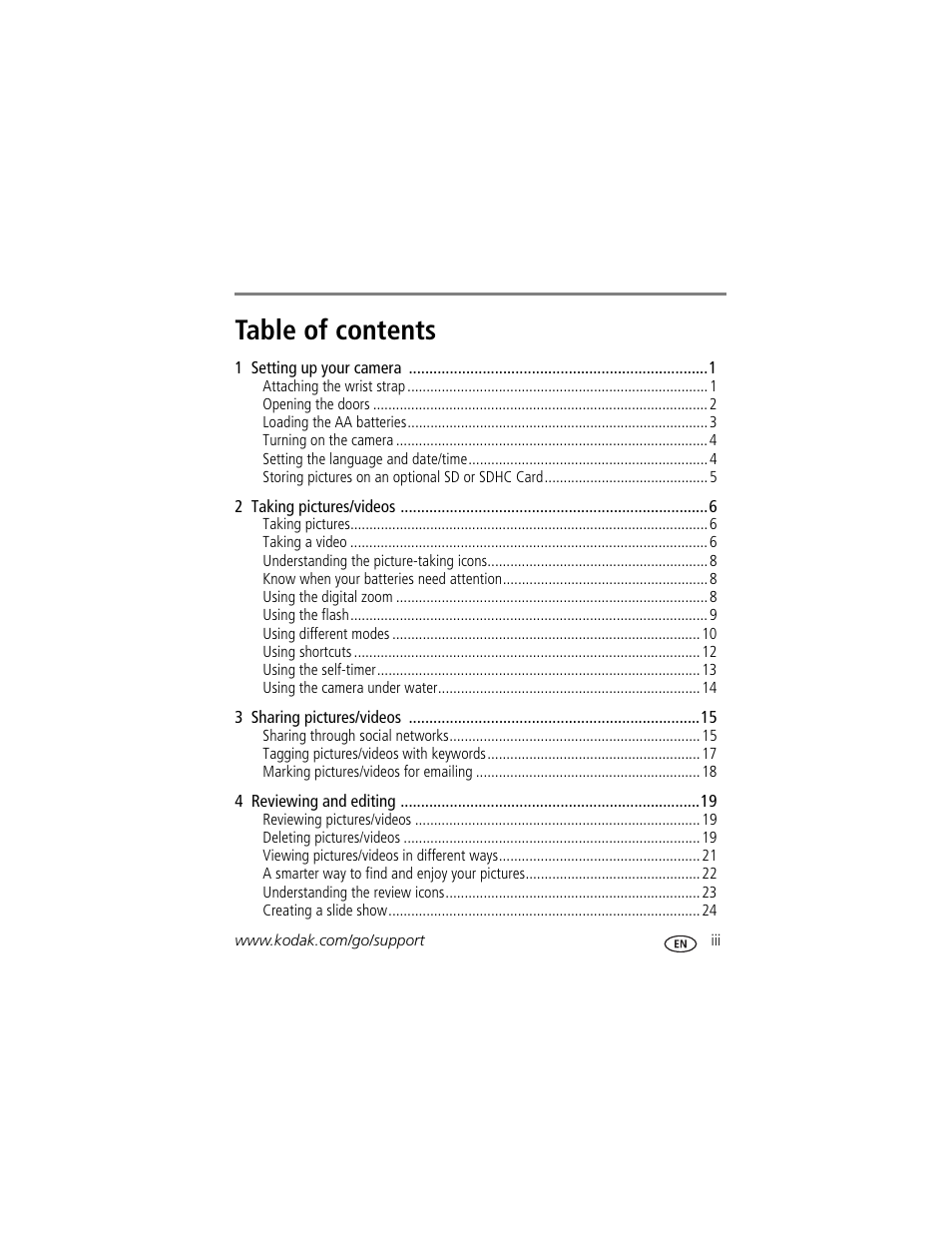 Kodak SPORT C123 User Manual | Page 5 / 63