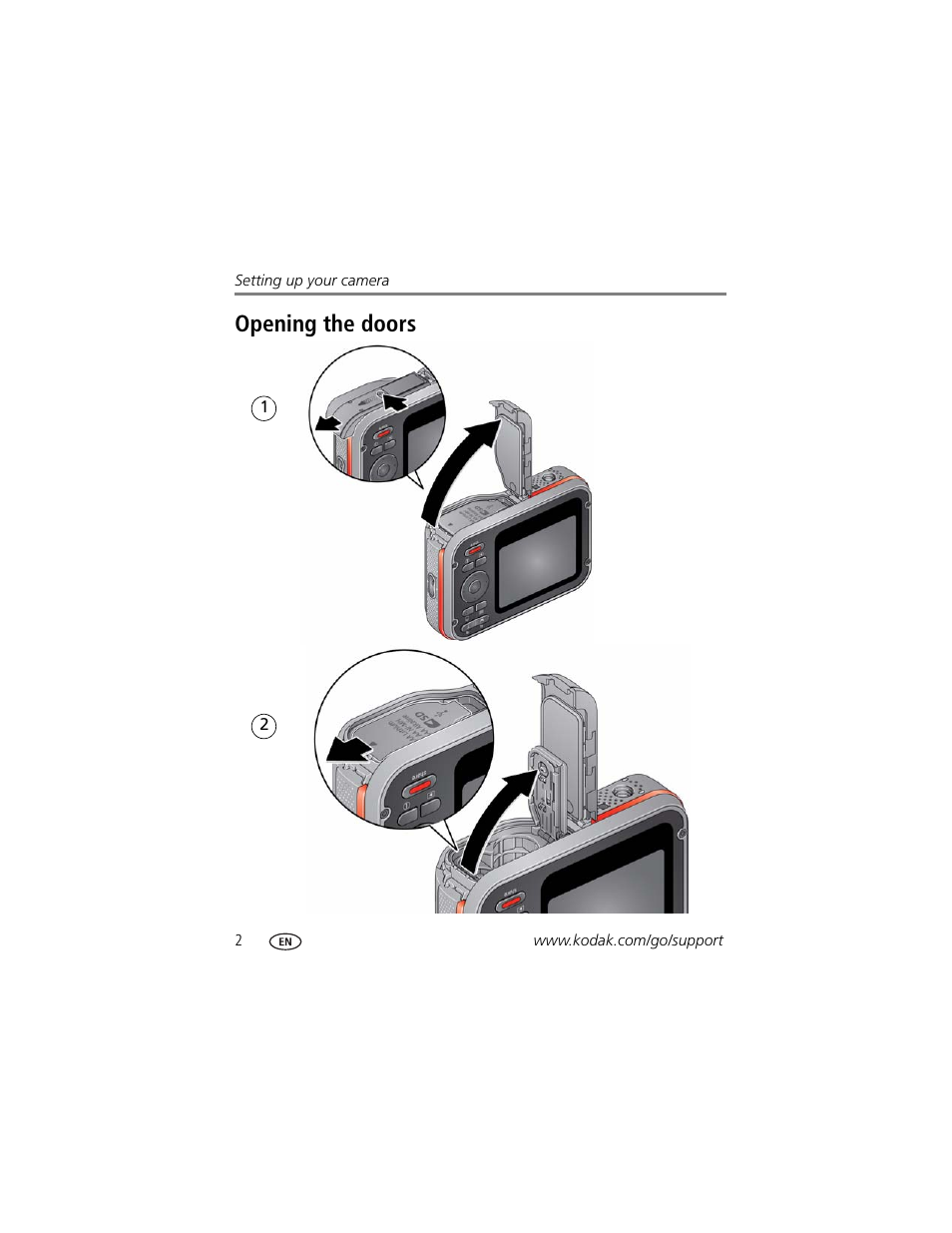 Opening the doors | Kodak SPORT C123 User Manual | Page 8 / 63