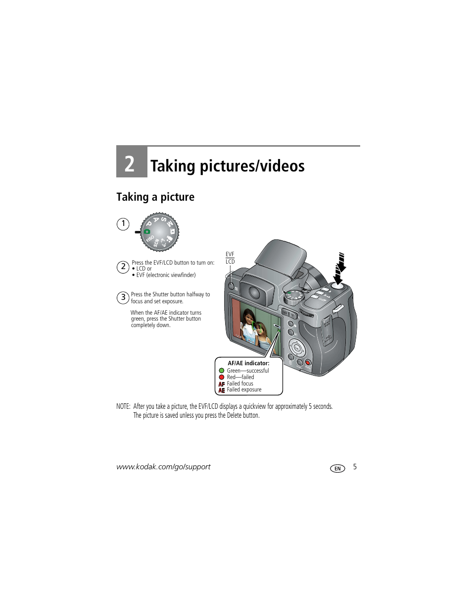 Taking pictures/videos, 2 taking pictures/videos, Taking a picture | Kodak Z812 IS User Manual | Page 11 / 80