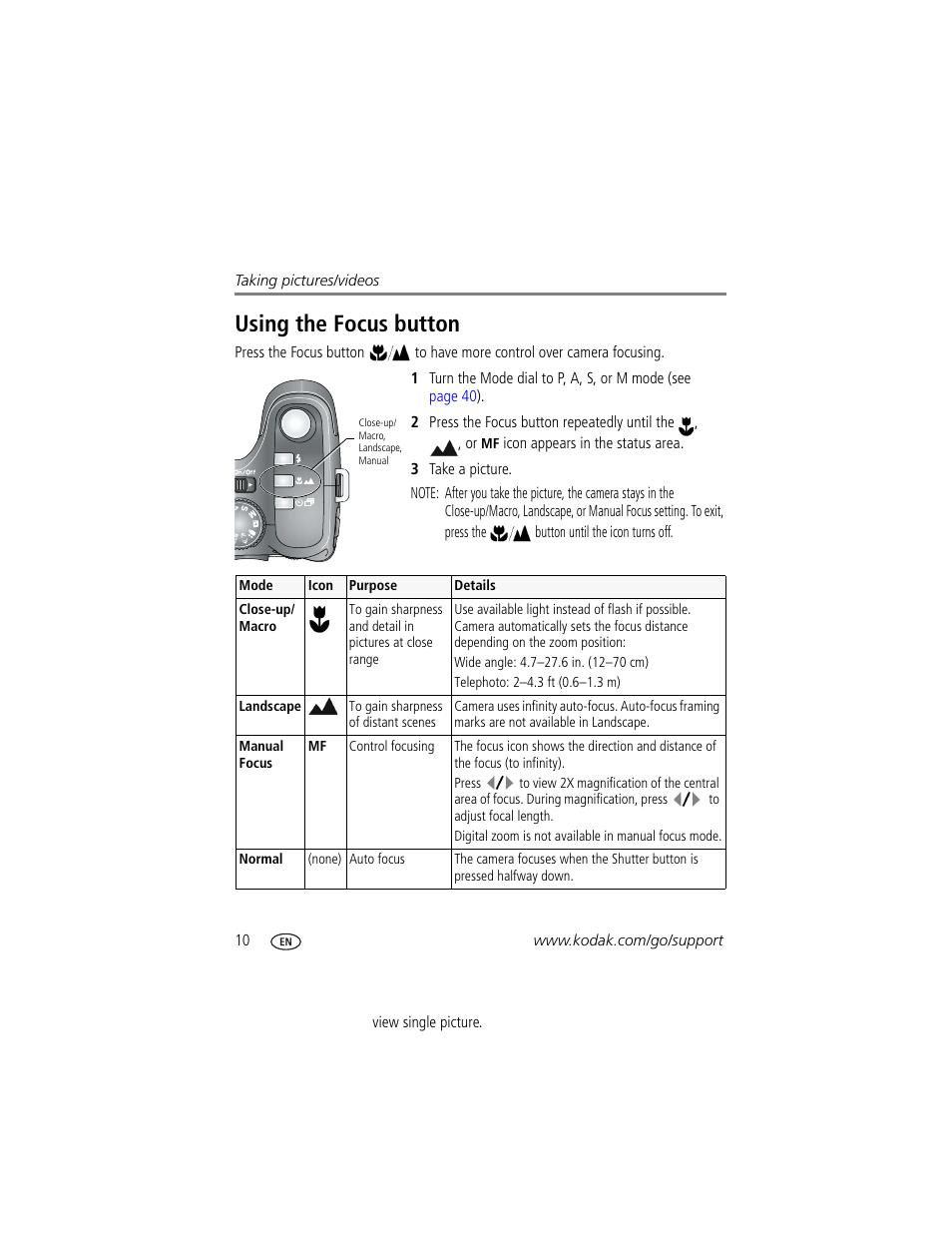 Using the focus button | Kodak Z812 IS User Manual | Page 16 / 80