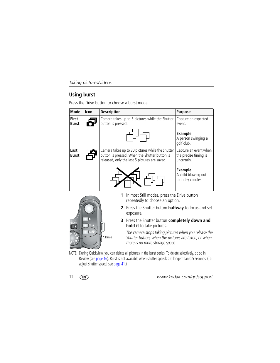 Using burst | Kodak Z812 IS User Manual | Page 18 / 80