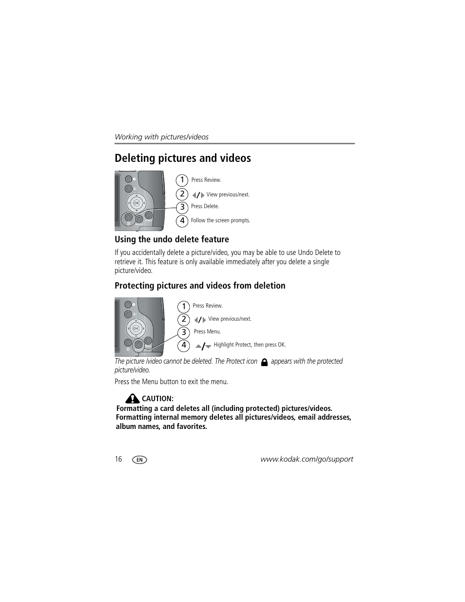 Deleting pictures and videos | Kodak Z812 IS User Manual | Page 22 / 80