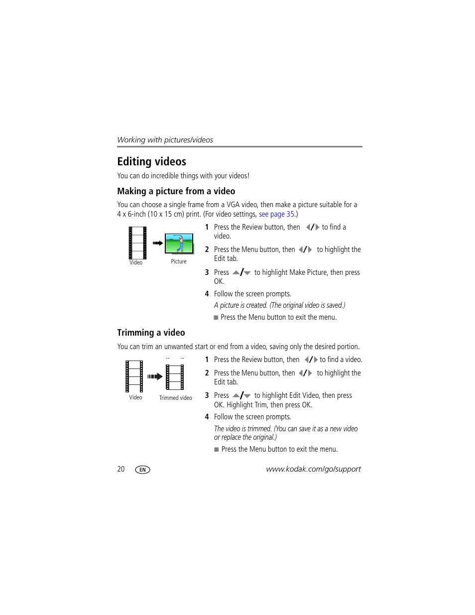 Editing videos | Kodak Z812 IS User Manual | Page 26 / 80