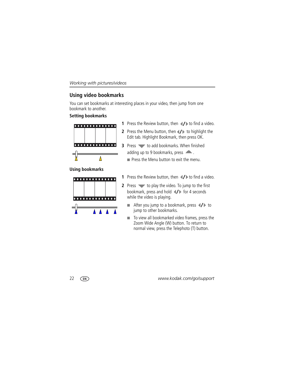 Using video bookmarks | Kodak Z812 IS User Manual | Page 28 / 80