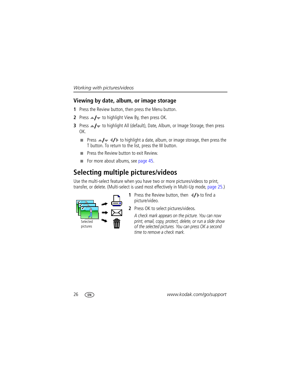 Selecting multiple pictures/videos | Kodak Z812 IS User Manual | Page 32 / 80