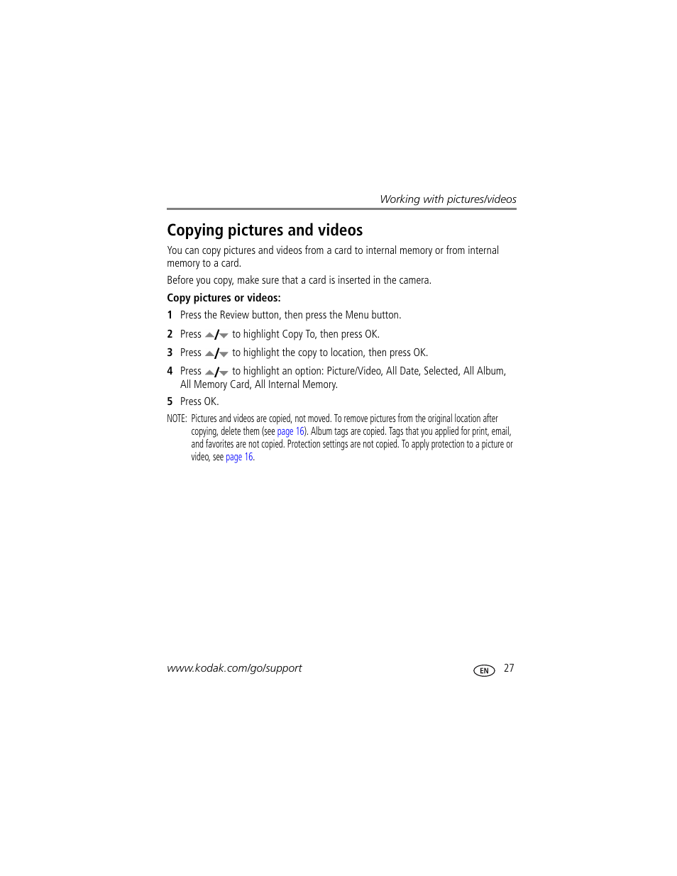 Copying pictures and videos | Kodak Z812 IS User Manual | Page 33 / 80