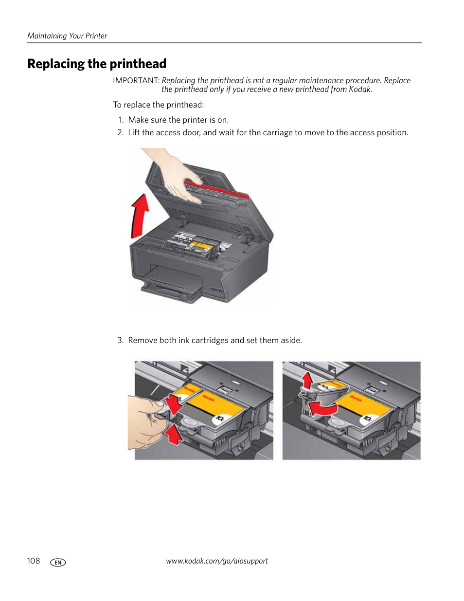 Replacing the printhead | Kodak OFFICE HERO 6.1 User Manual | Page 114 / 144