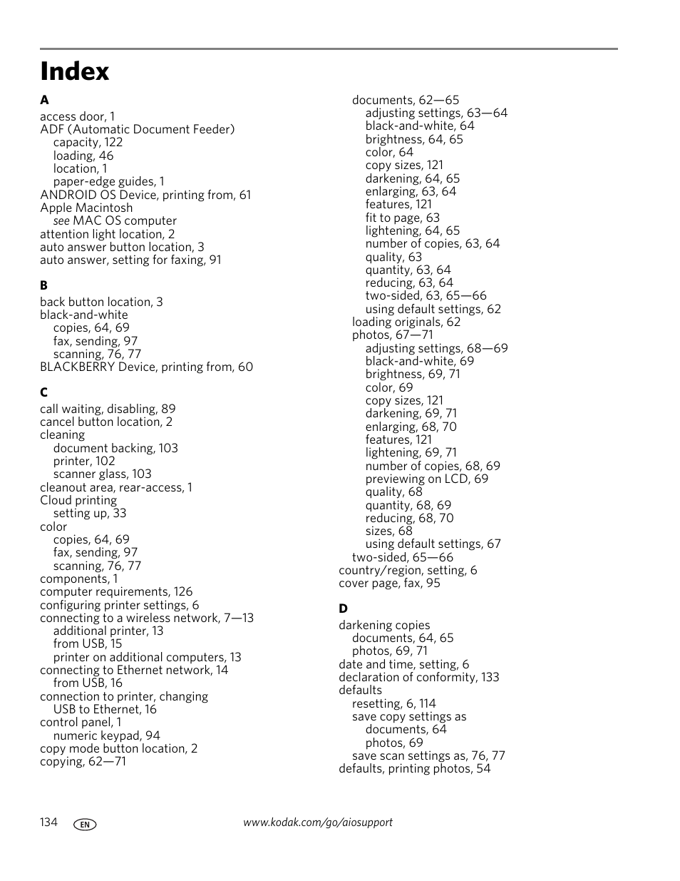 Index | Kodak OFFICE HERO 6.1 User Manual | Page 140 / 144