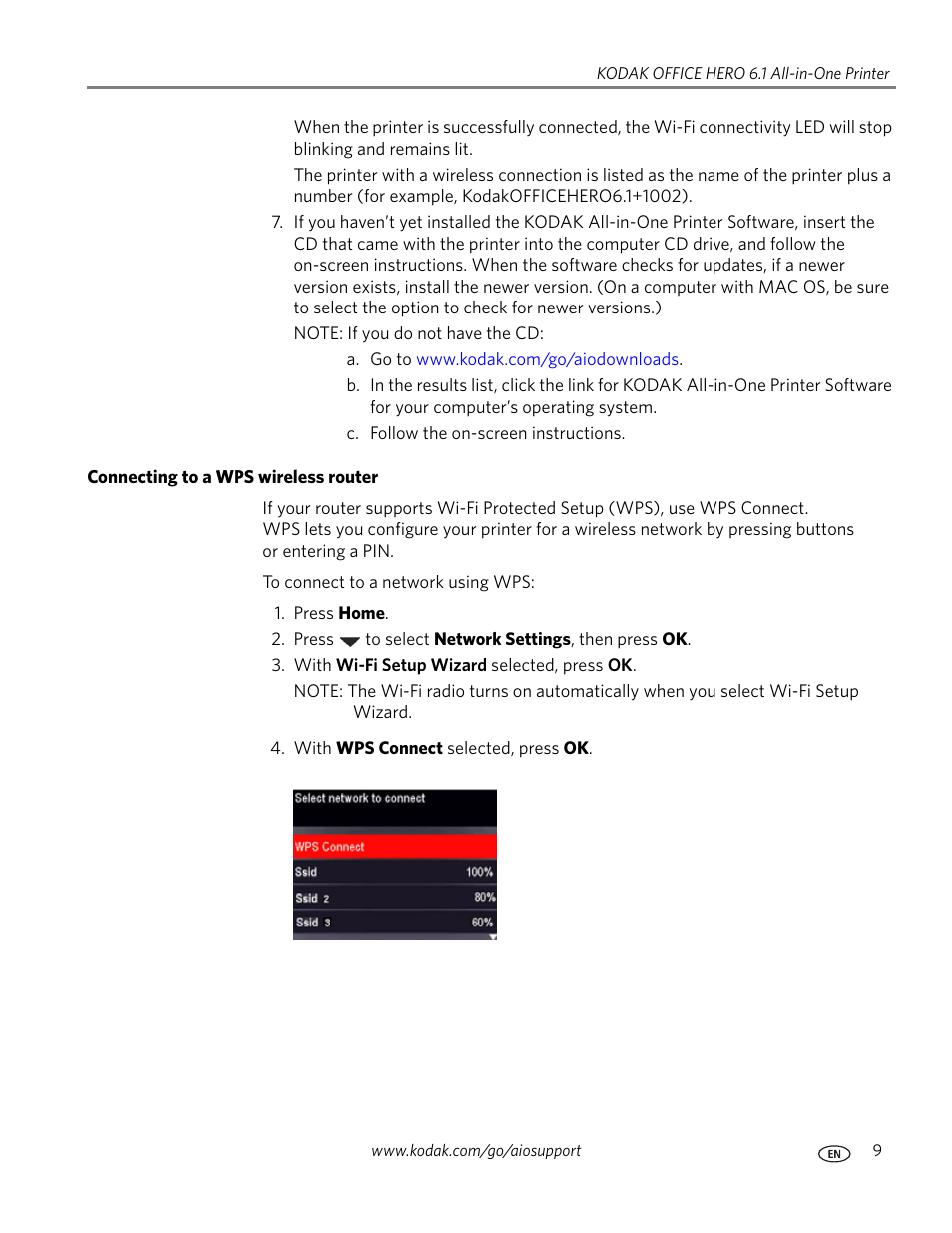 Connecting to a wps wireless router | Kodak OFFICE HERO 6.1 User Manual | Page 15 / 144