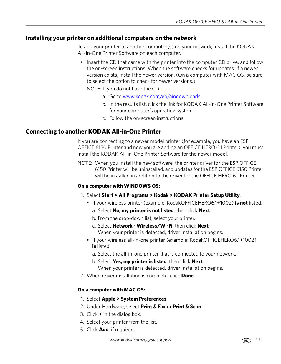 Connecting to another kodak all-in-one printer | Kodak OFFICE HERO 6.1 User Manual | Page 19 / 144