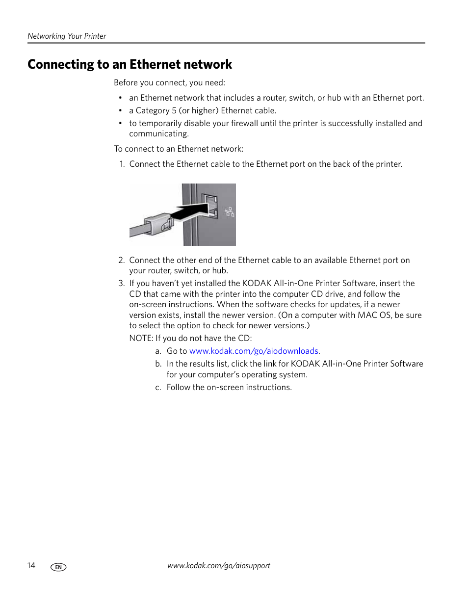 Connecting to an ethernet network | Kodak OFFICE HERO 6.1 User Manual | Page 20 / 144