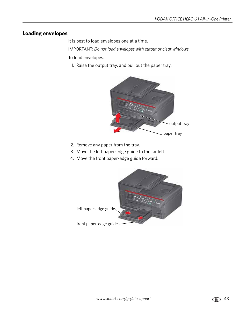 Loading envelopes | Kodak OFFICE HERO 6.1 User Manual | Page 49 / 144