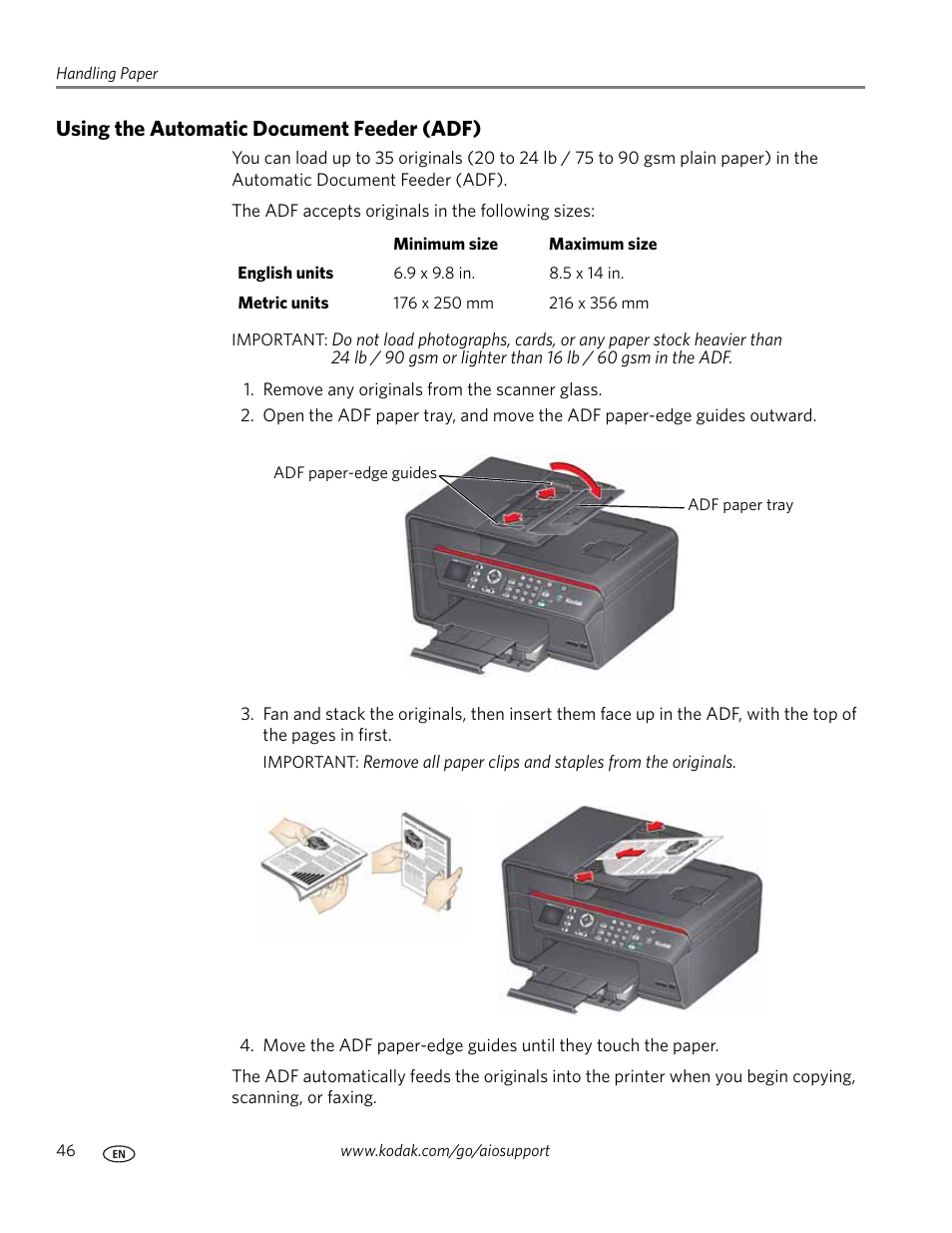 Using the automatic document feeder (adf) | Kodak OFFICE HERO 6.1 User Manual | Page 52 / 144