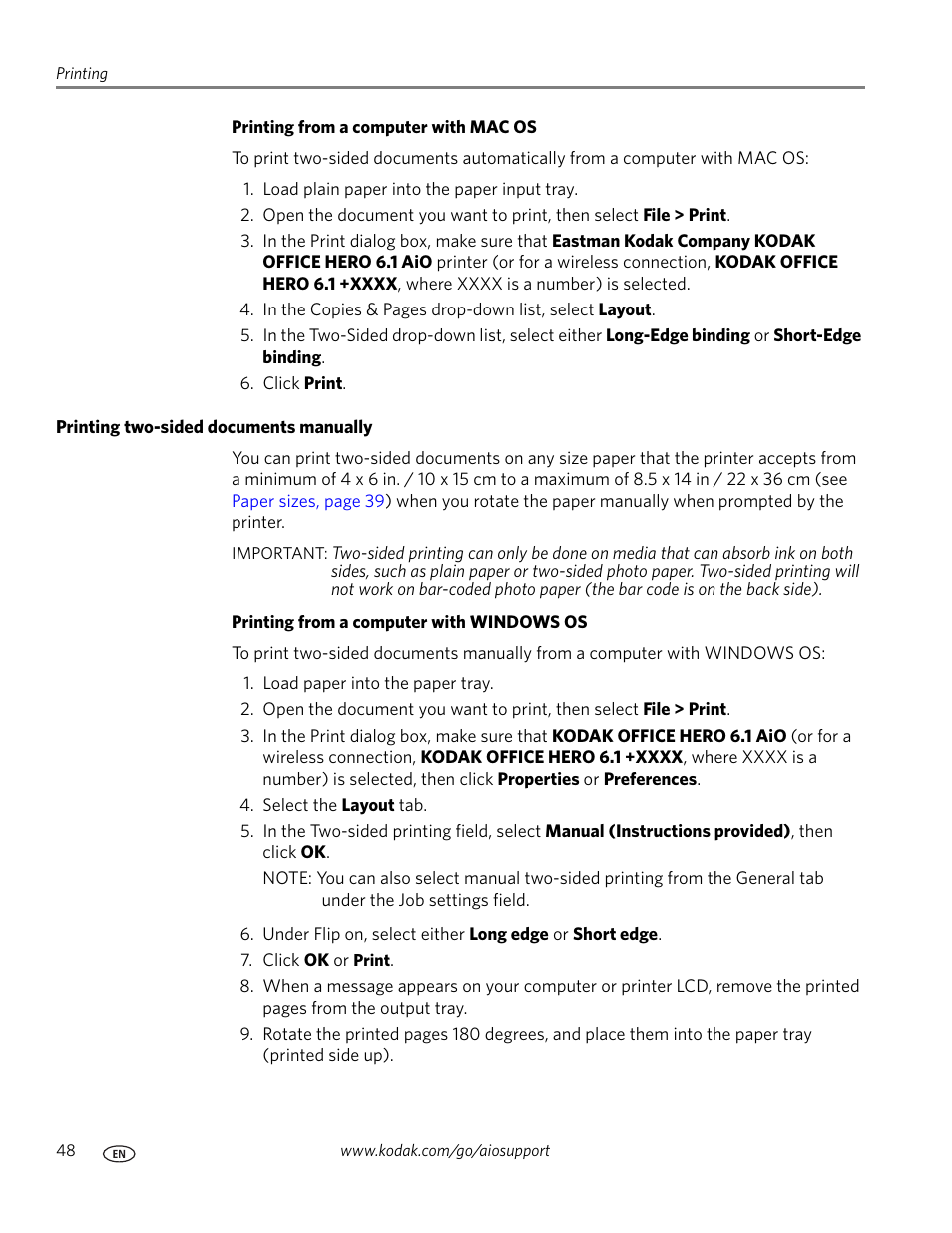 Printing two-sided documents manually | Kodak OFFICE HERO 6.1 User Manual | Page 54 / 144