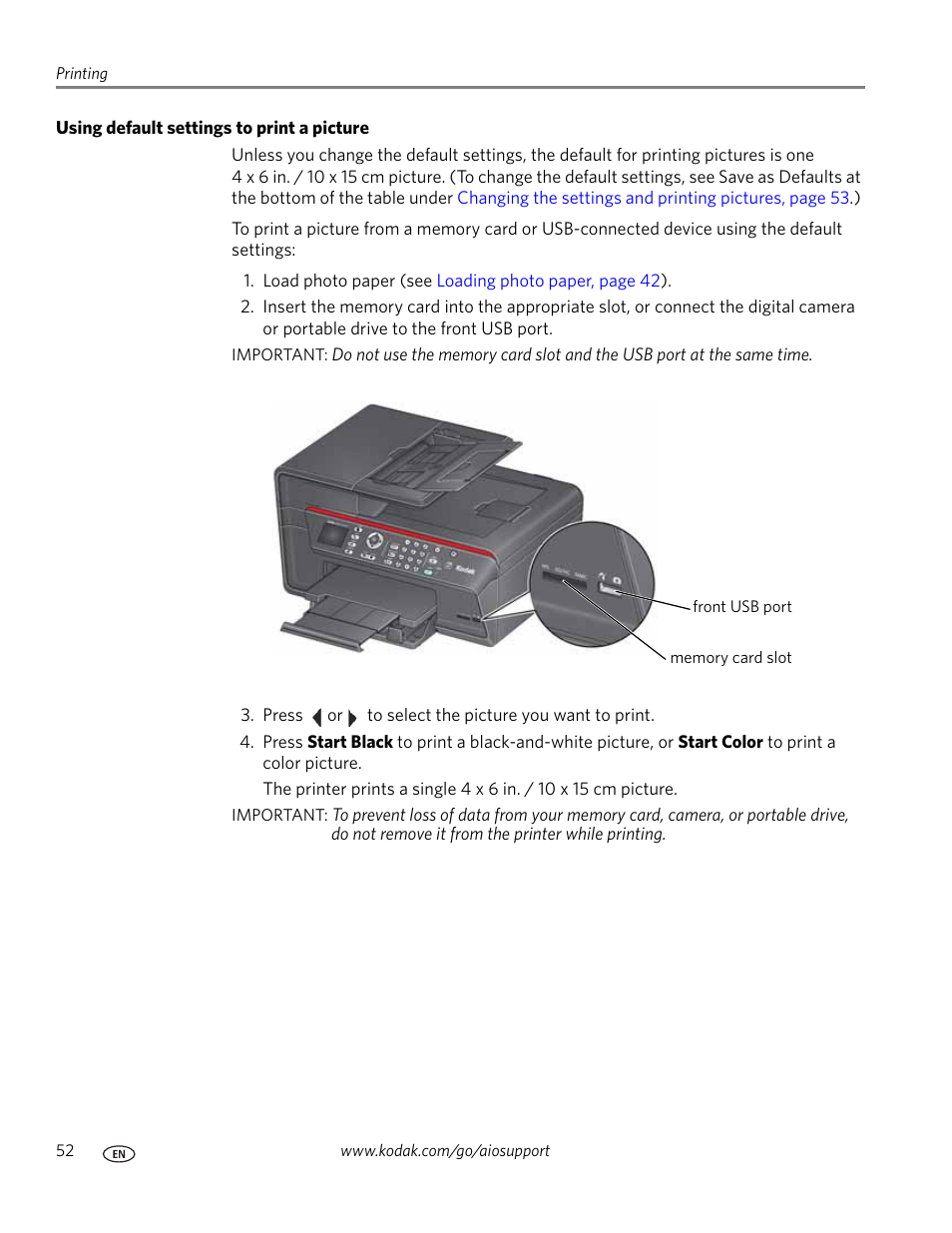 Using default settings to print a picture | Kodak OFFICE HERO 6.1 User Manual | Page 58 / 144