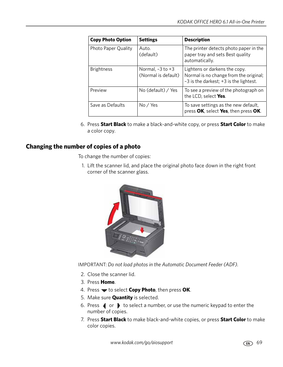 Changing the number of copies of a photo | Kodak OFFICE HERO 6.1 User Manual | Page 75 / 144