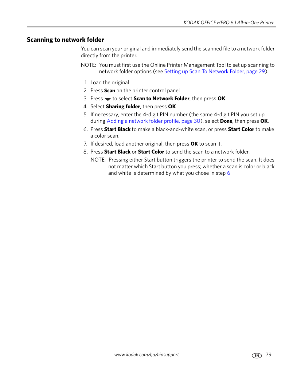 Scanning to network folder | Kodak OFFICE HERO 6.1 User Manual | Page 85 / 144