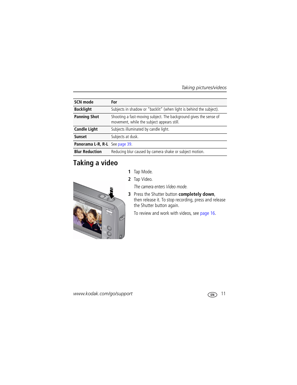 Taking a video | Kodak V1073 User Manual | Page 17 / 78