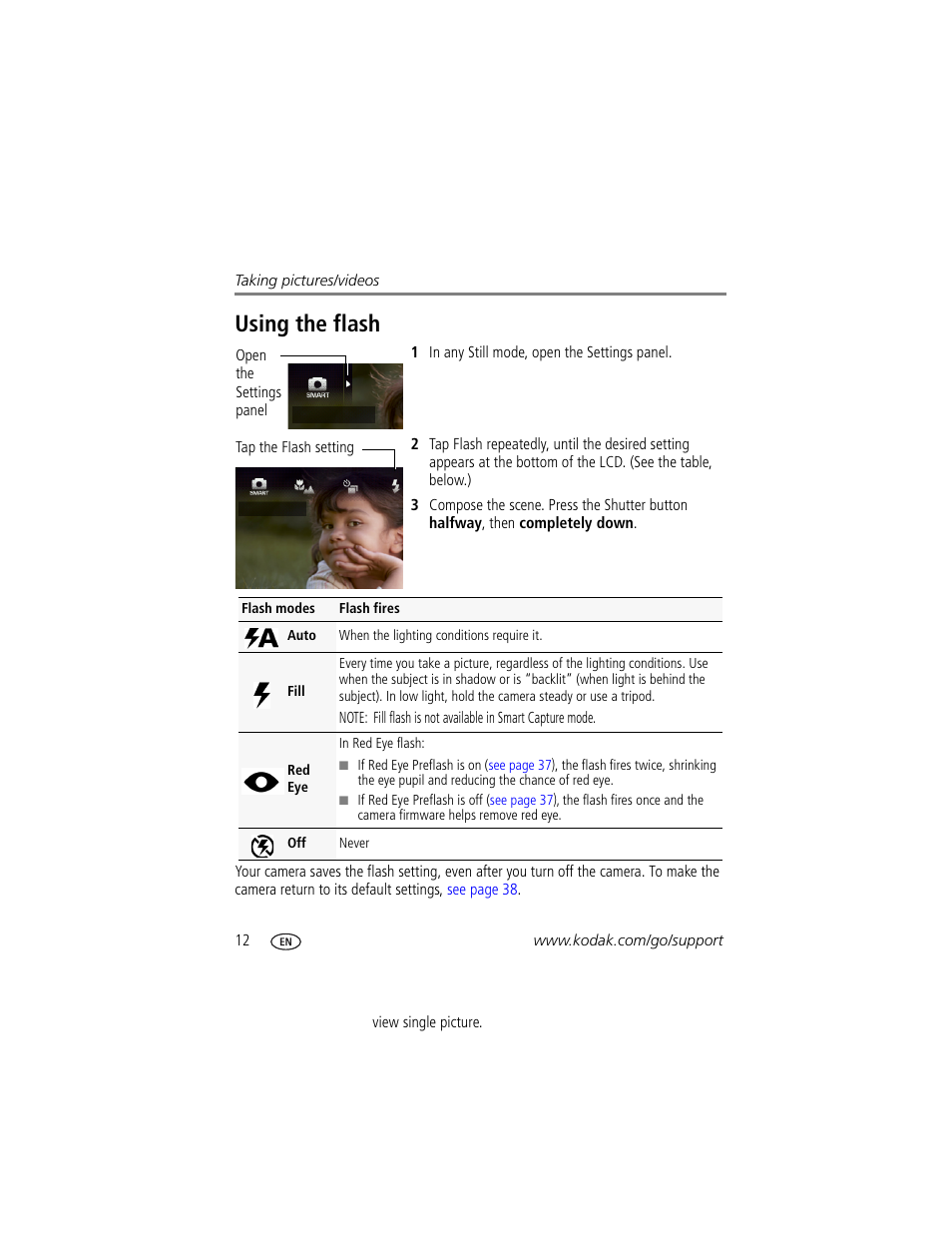 Using the flash | Kodak V1073 User Manual | Page 18 / 78