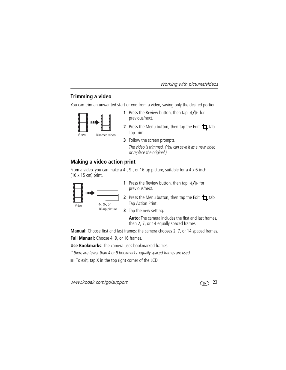 Making a video action print | Kodak V1073 User Manual | Page 29 / 78