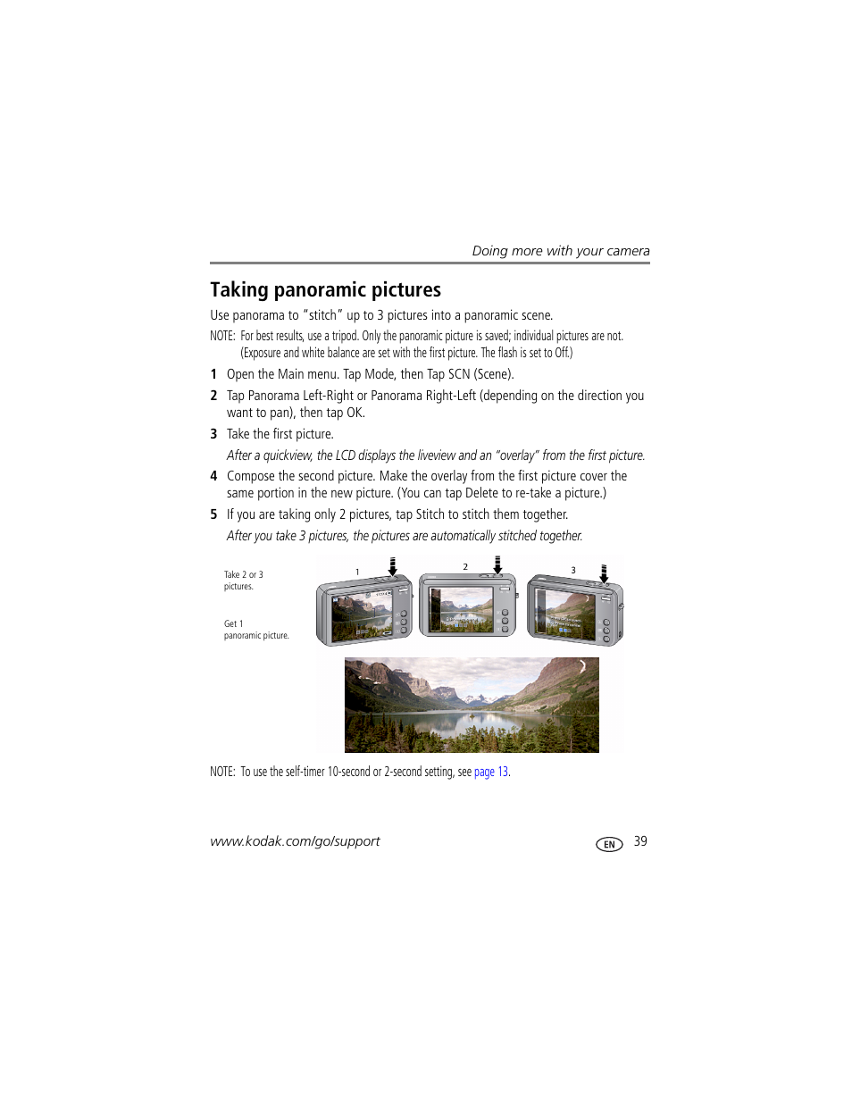 Taking panoramic pictures | Kodak V1073 User Manual | Page 45 / 78