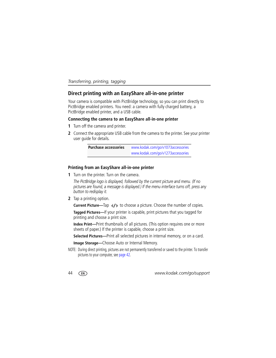 Printing from an easyshare all-in-one printer | Kodak V1073 User Manual | Page 50 / 78
