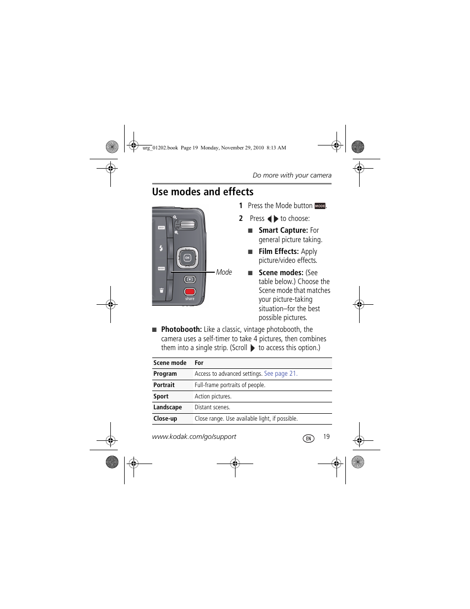 Use modes and effects | Kodak M532 User Manual | Page 19 / 26