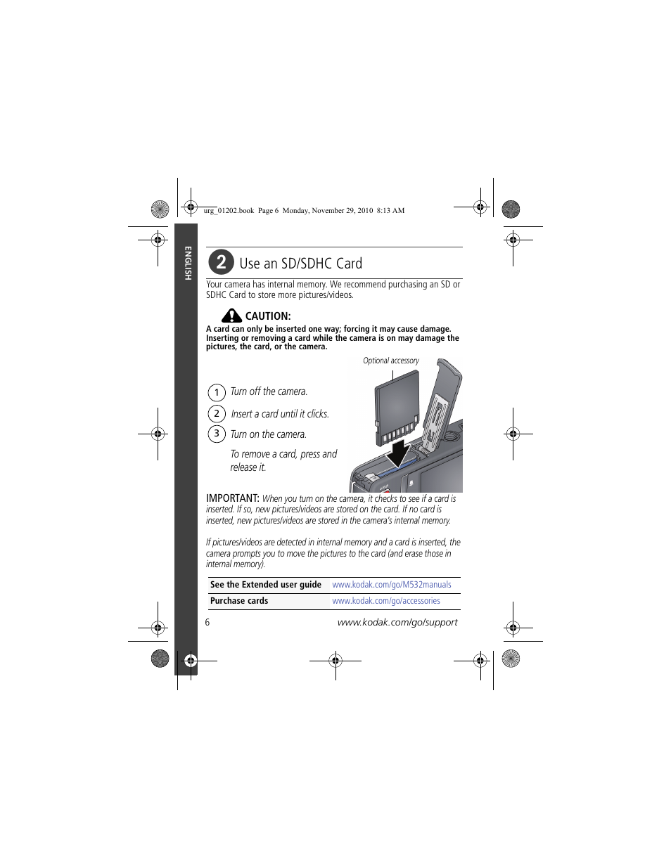 Use an sd/sdhc card | Kodak M532 User Manual | Page 6 / 26