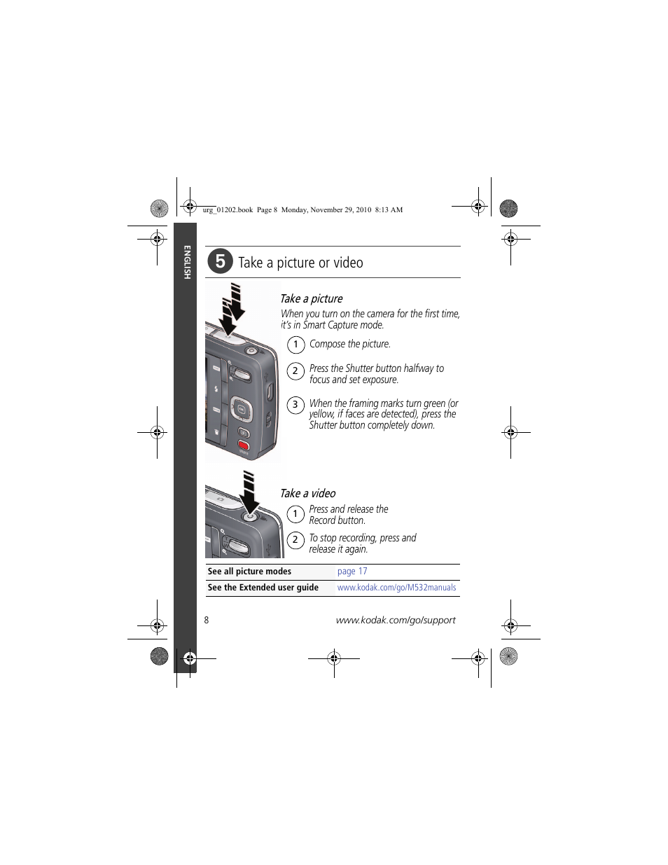 Take a picture or video | Kodak M532 User Manual | Page 8 / 26