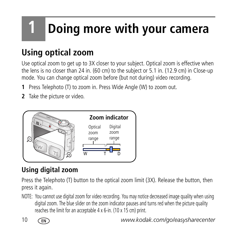 Doing more with your camera, Using optical zoom | Kodak C633 User Manual | Page 10 / 25