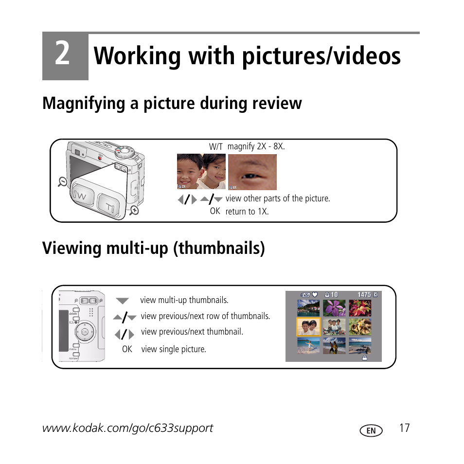 Working with pictures/videos | Kodak C633 User Manual | Page 17 / 25